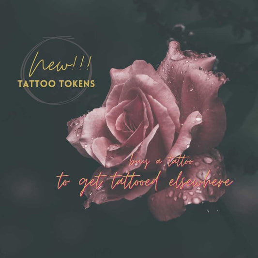 Tattoo tokens blog cover page, Lu Loram Martin, female tattoo artist,Toronto, Canada.