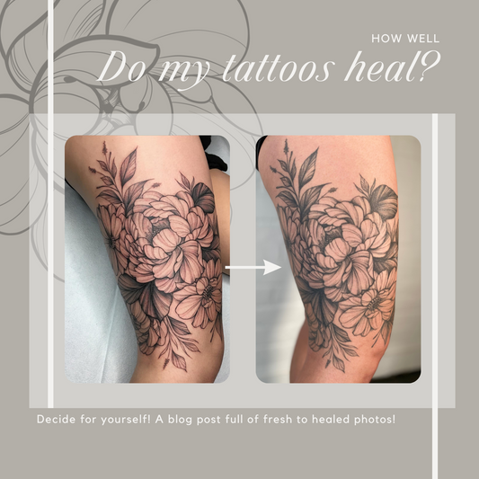 Floral tattoo artist Lu Loram Martin blog cover// tattoos fresh to healed