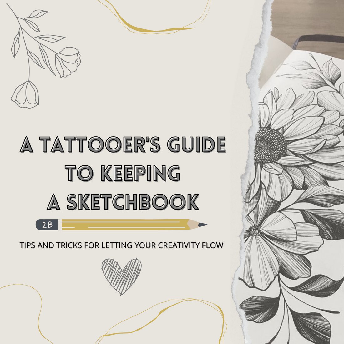 A tattooer's guide to keeping a sketchbook, blog cover by female floral tattoo artist Lu Loram Martin, in Toronto, Canada.