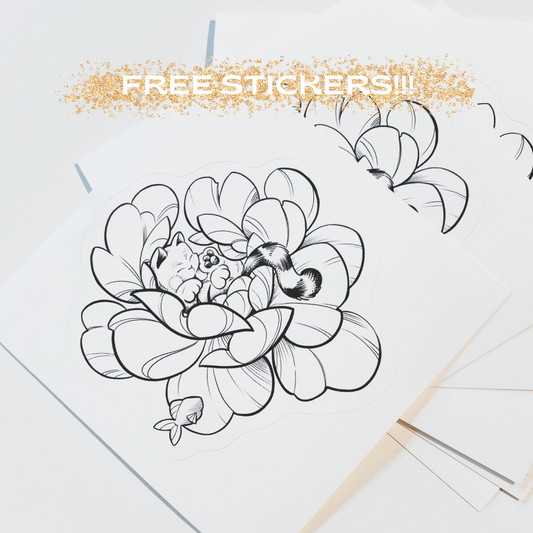 Free Stickers- Always Dreaming cat design by floral tattoo artist Lu Loram Martin
