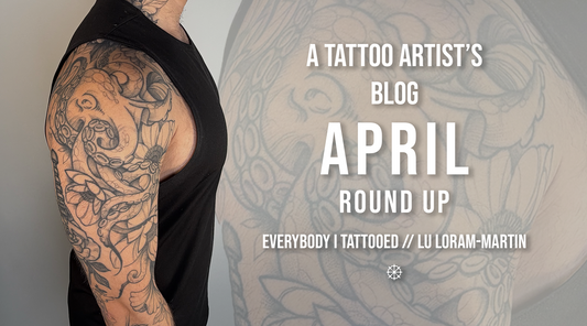 healed black ink octopus tattoo by Toronto tattoo artist Lu Loram-Martin featured on April tattoo recap blog post.
