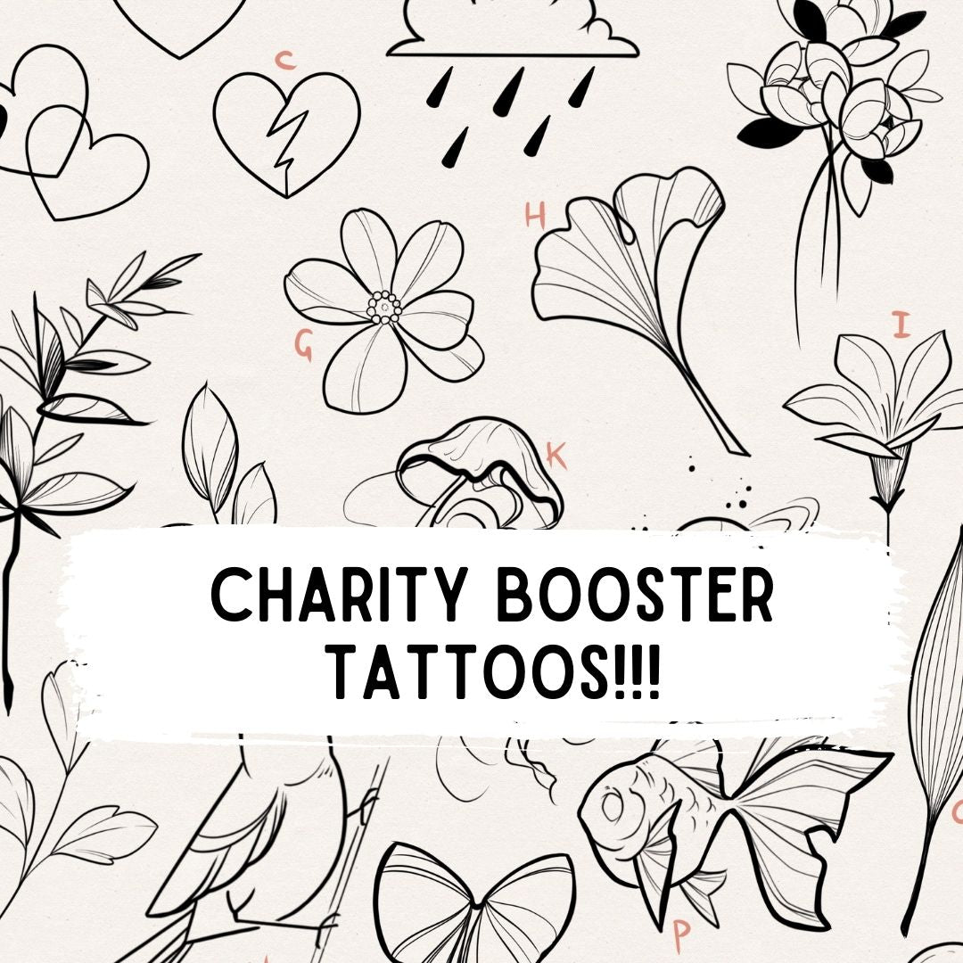 Charity booster blog cover designed by female floral tattoo artist Lu Loram Martin, Toronto, Canada