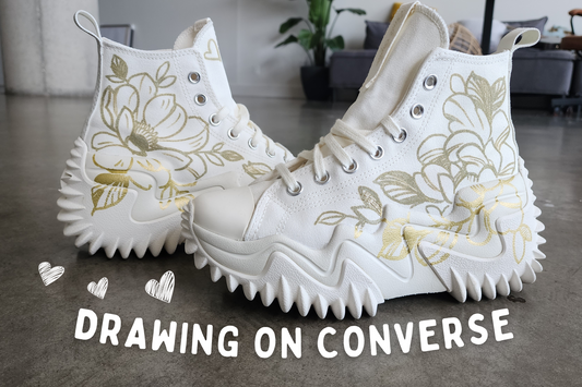 Drawing on converse by floral tattoo artist lu loram martin in toronto canada