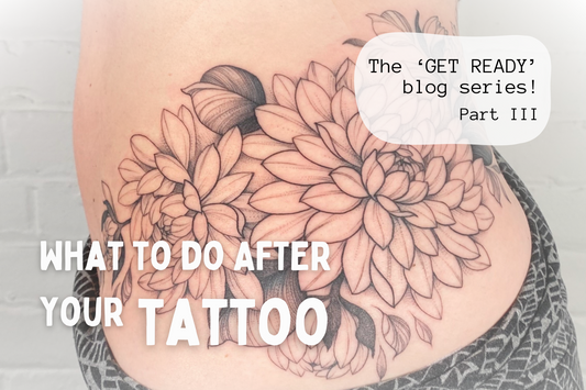 What to do after your tattoo by lu loram martin, top large bold blackwork floral tattoo specialist, and illustrator, based in toronto, canada, best