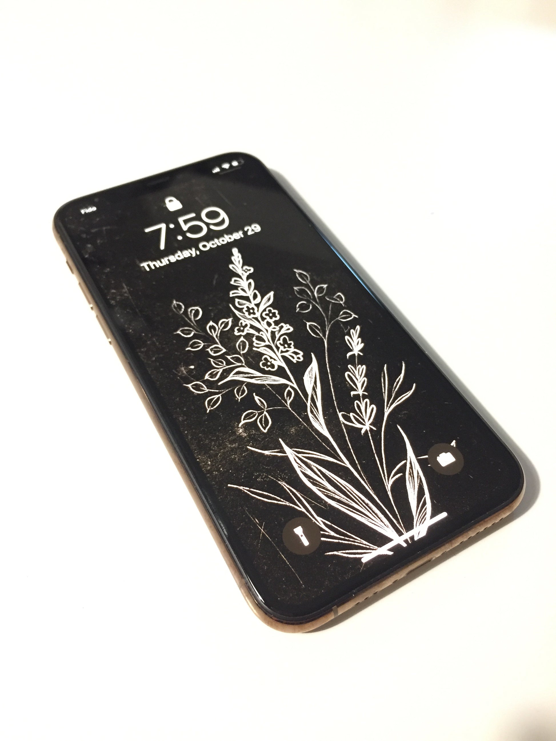 Beautiful wildflower illustration phone background, white florals on black, by Lu Loram-Martin. Toronto tattoo artist and illustration
